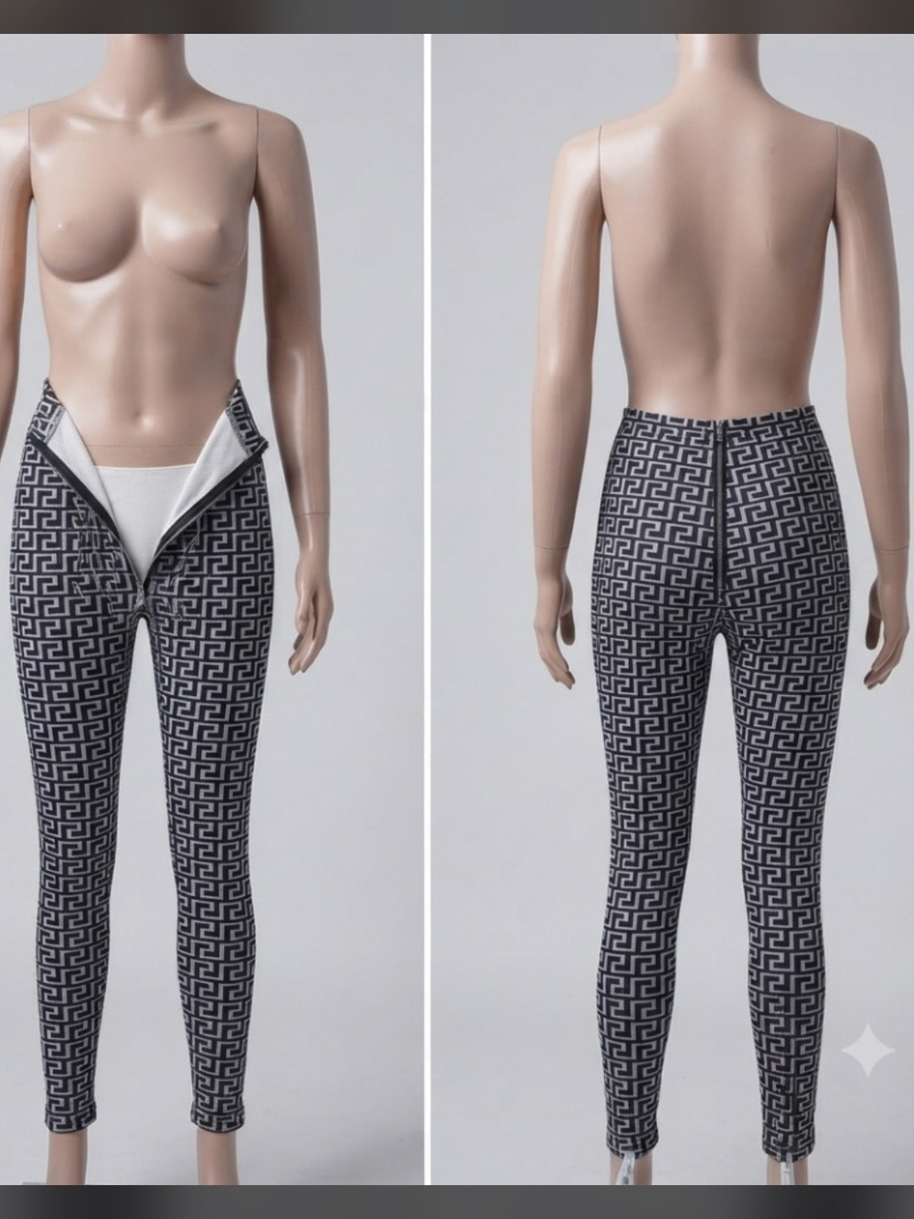 ​Geometric Print Trousers with Unique Wrap-Around Zipper – Fits Like Large